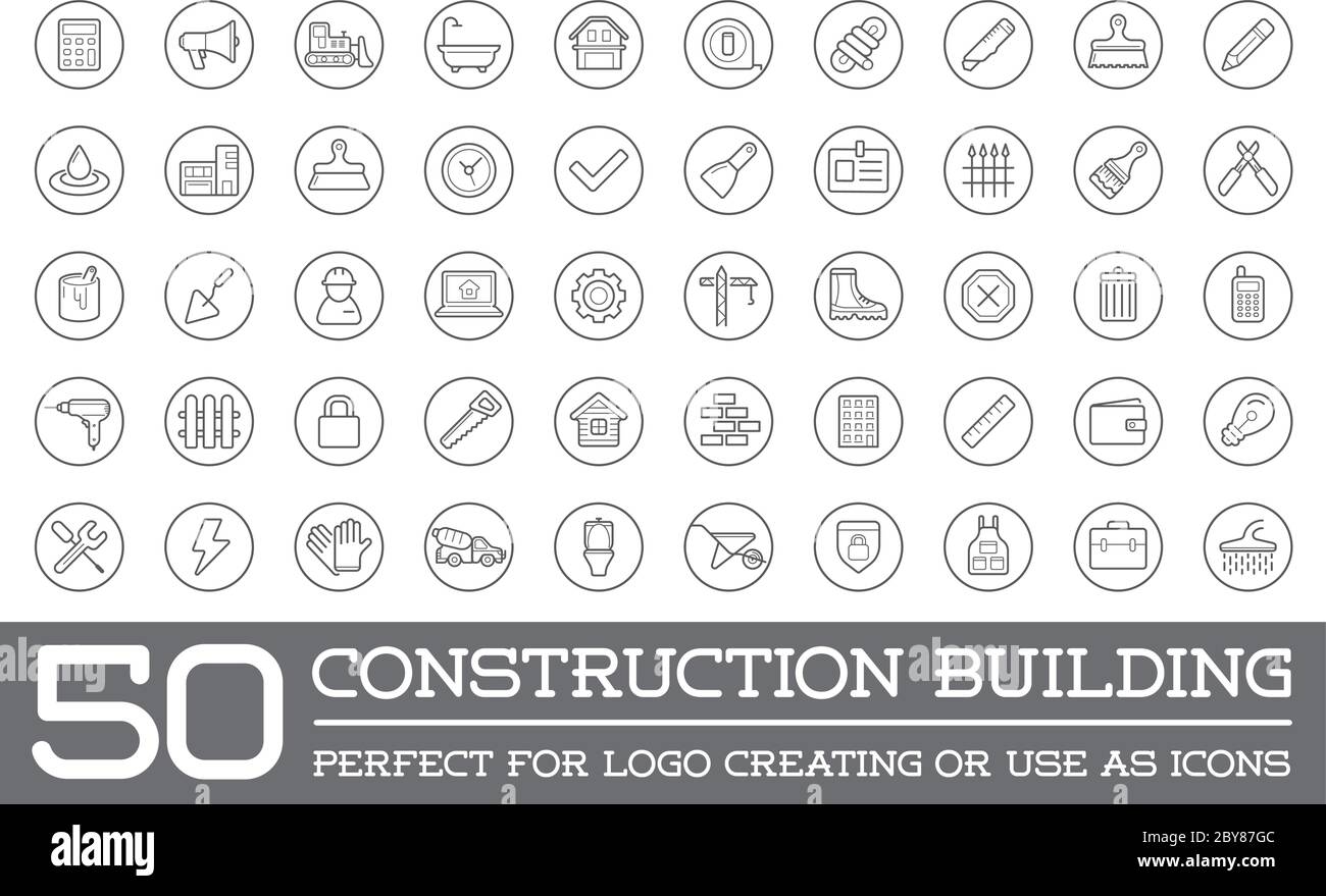 Set of Vector Construction Building Icons Home and Repair can be used ...