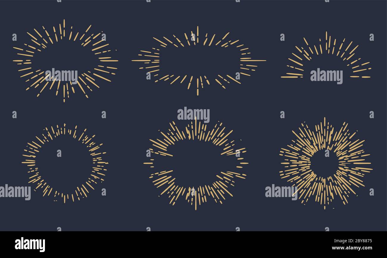 Sun burst vintage shapes collection set of sun ray frames retro vector ...