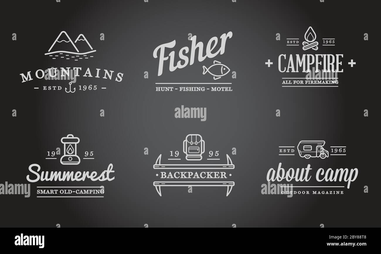 Set of Vector Camping Camp Elements and Outdoor Activity Icons ...