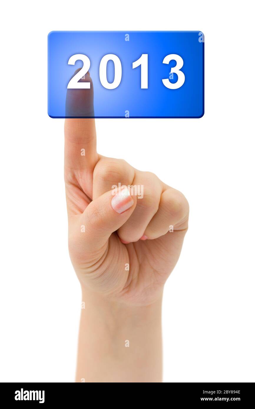 Hand and button 2013 Stock Photo