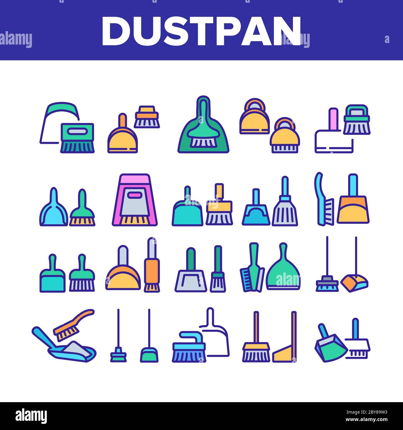 Dustpan And Brush Tool Collection Icons Set Vector Stock Vector Image