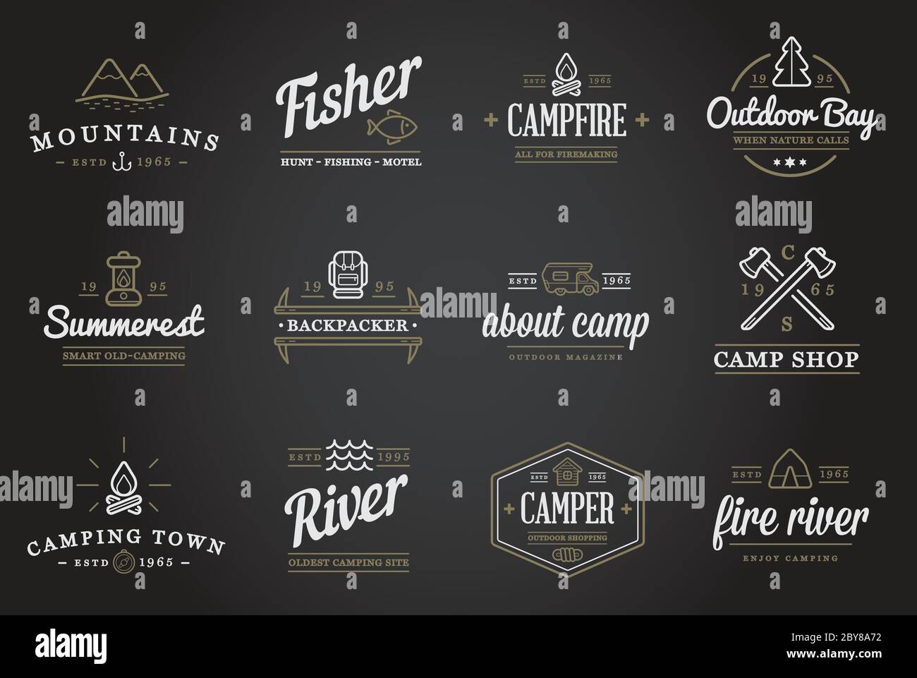 Set of Vector Camping Camp Elements and Outdoor Activity Icons ...
