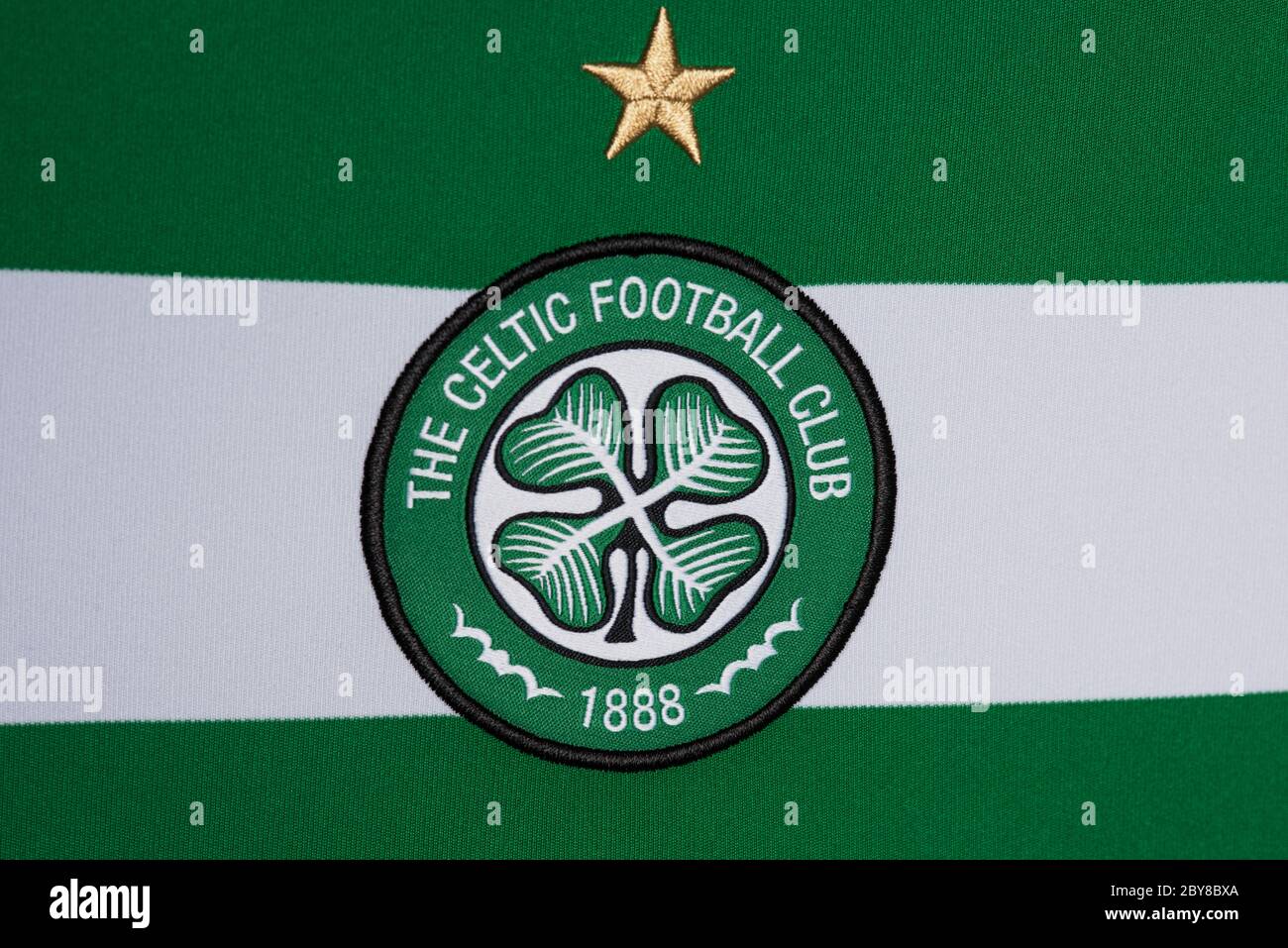 Close up of Celtic FC home jersey 2019/20 Stock Photo