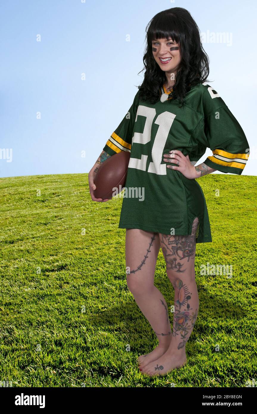 Woman Playing Football Stock Photo Alamy