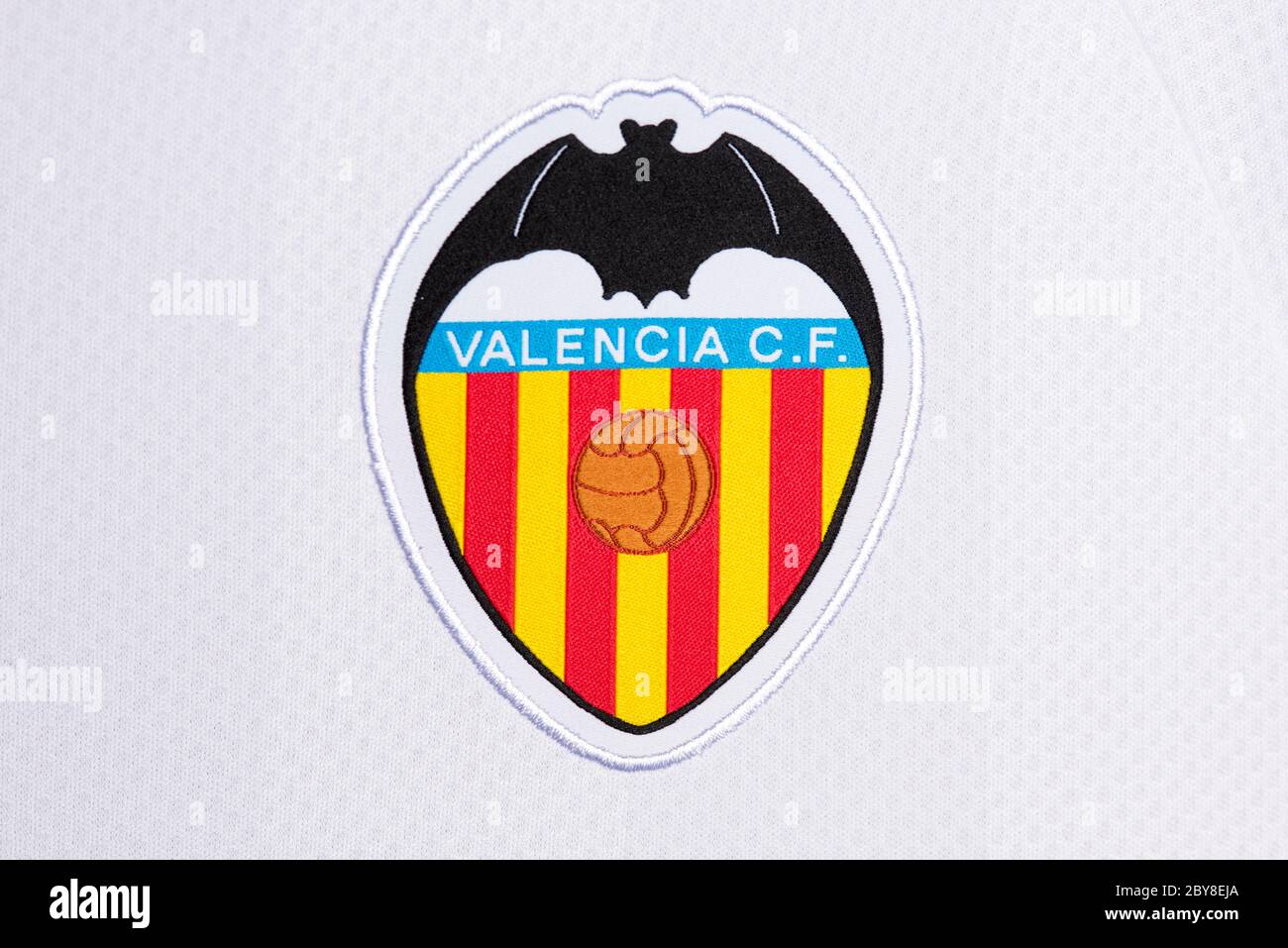 Close up of Valencia CF home jersey 2019/20 Stock Photo