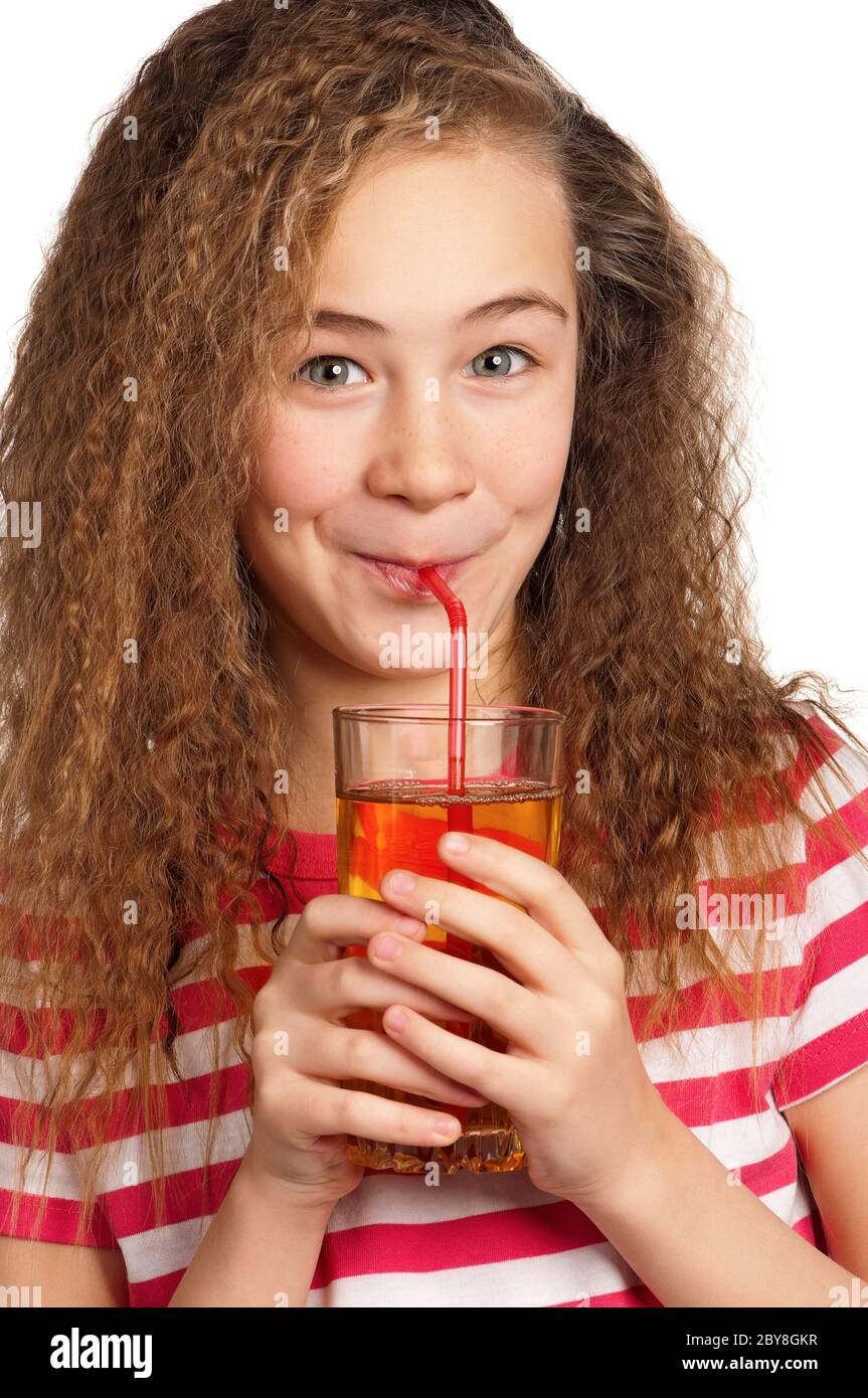 Girl with apple juice Stock Photo Alamy