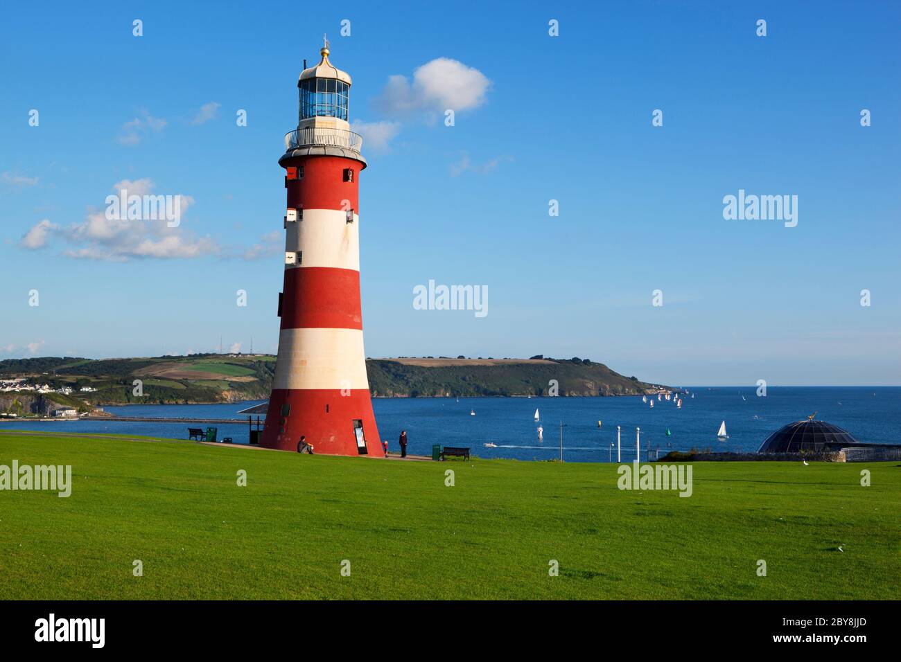 Smeaton's Tower on The Hoe with Plymouth Sound behind, Plymouth, Devon, England, United Kingdom Stock Photo