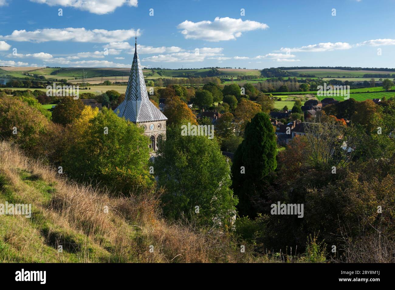 East Meon church and village in the Meon Valley, East Meon, Hampshire, England, United Kingdom Stock Photo