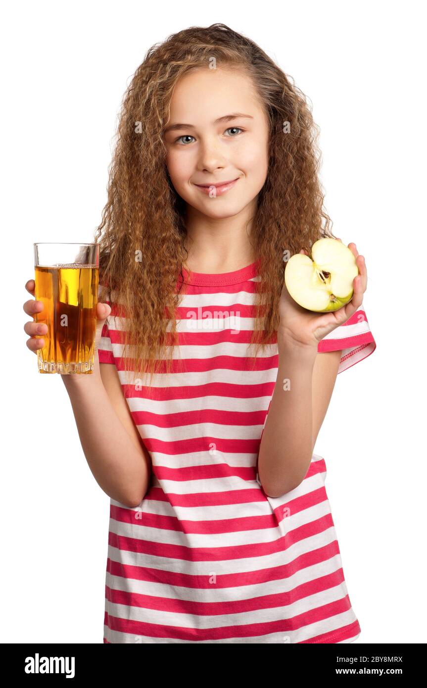 Girl with apple juice Stock Photo Alamy