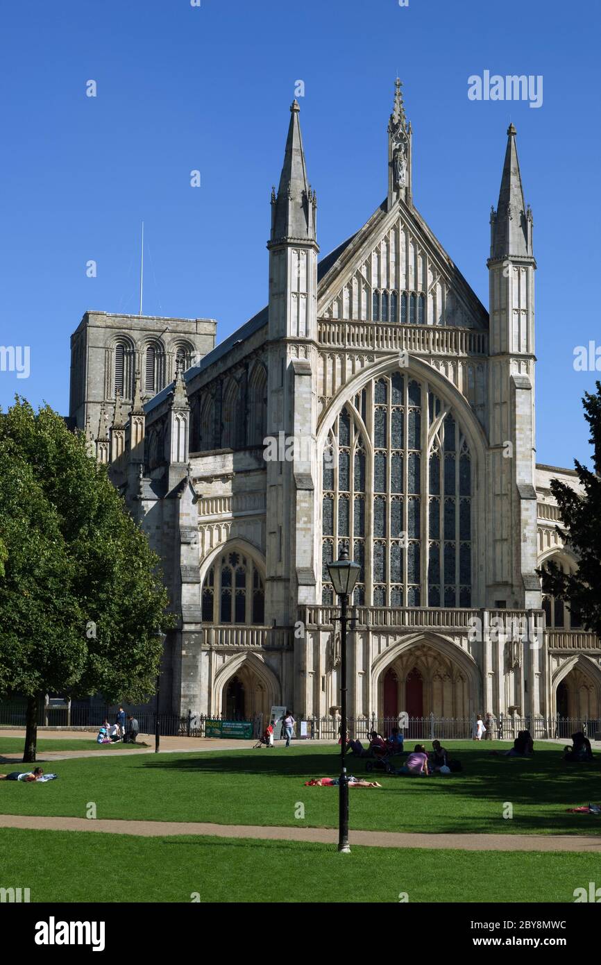 West facade of Winchester Cathedral, Winchester, Hampshire, England, United Kingdom Stock Photo