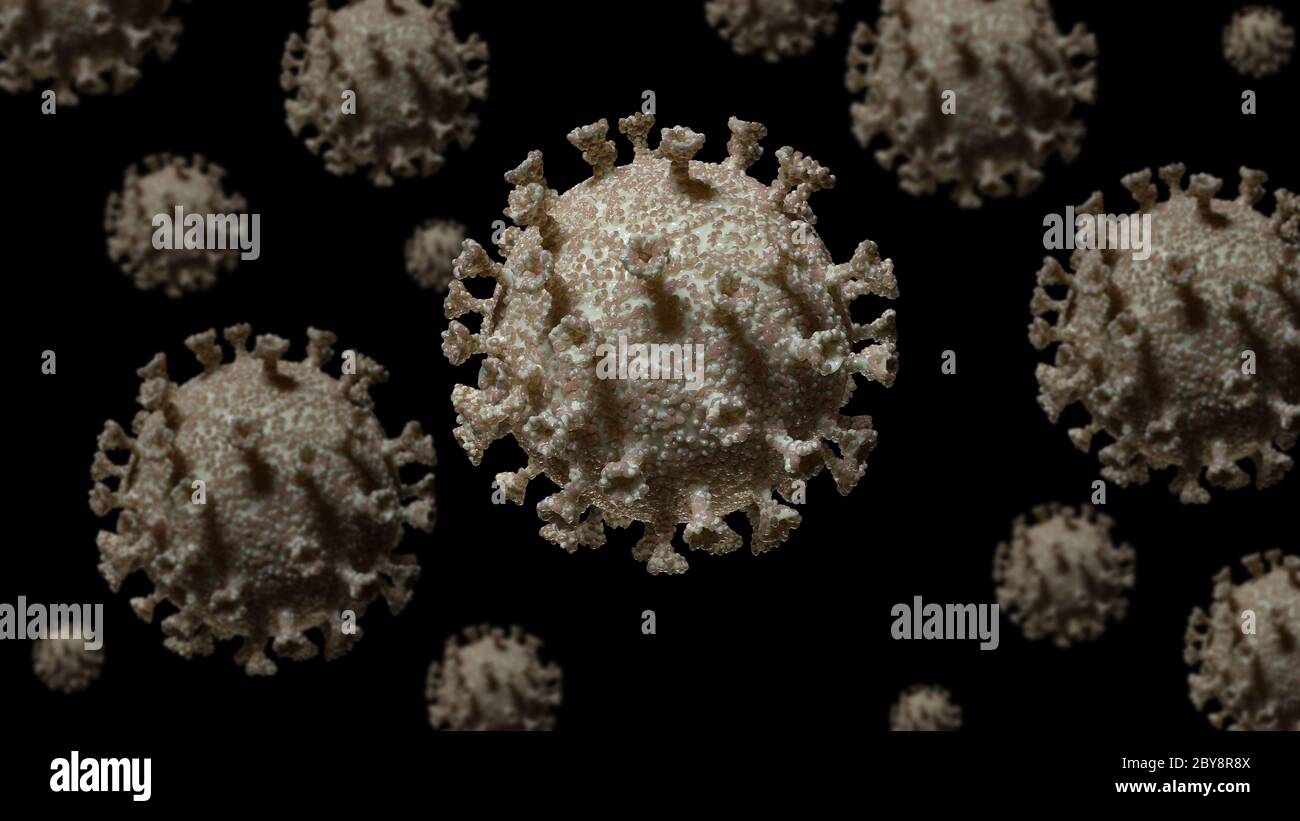 Virus cells. Coronavirus flu infection 3D illustration. Microscopic ...