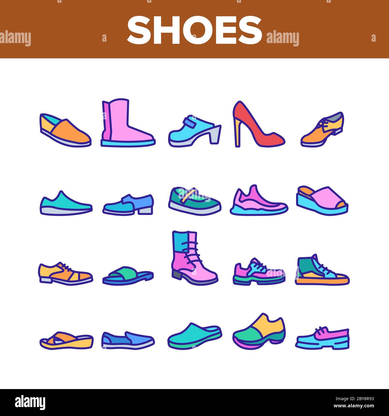 Shoes Footwear Shop Collection Icons Set Vector Stock Vector Image ...