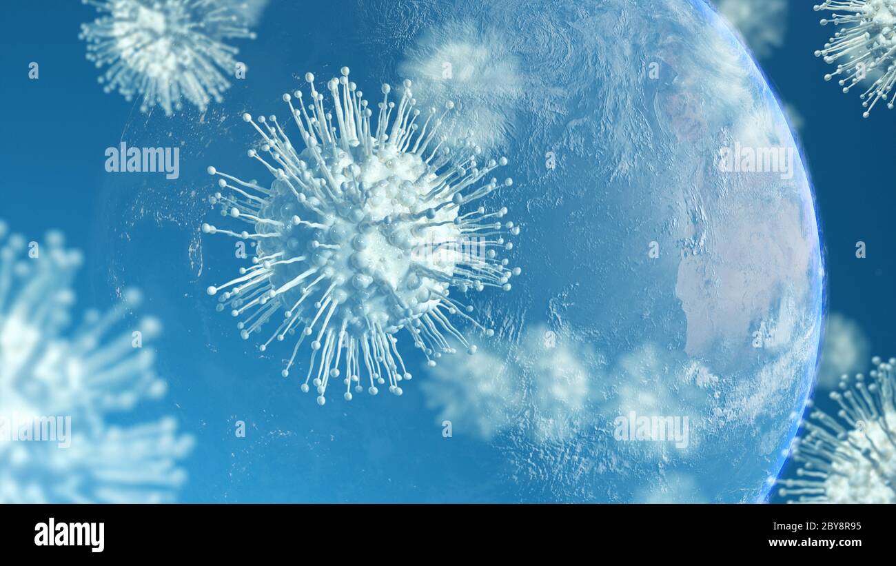 Earth seen from space with virus cells Stock Photo Alamy