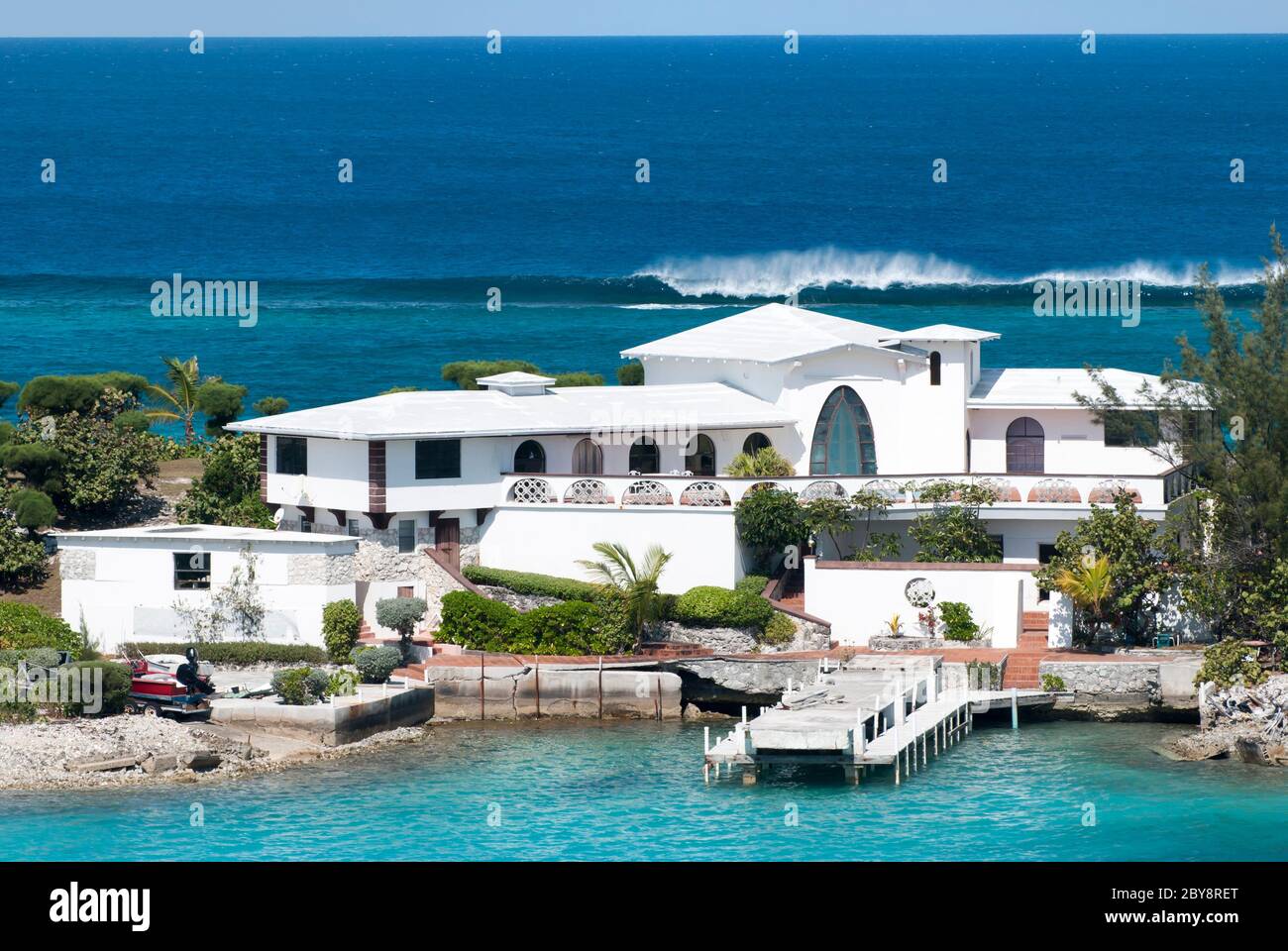 The residential house built on a narrow land of Paradise Island between