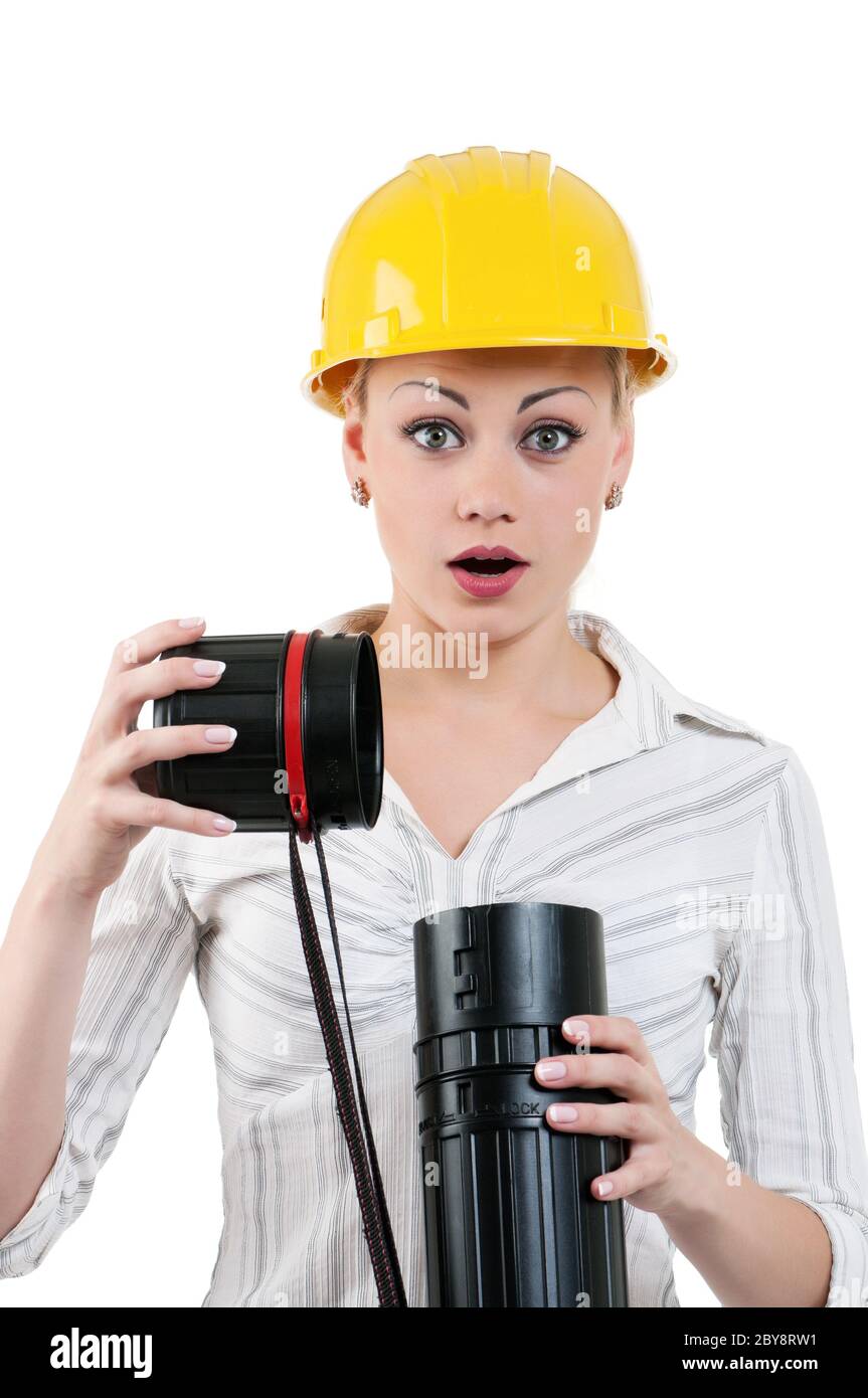 Girl with hard hat Stock Photo Alamy