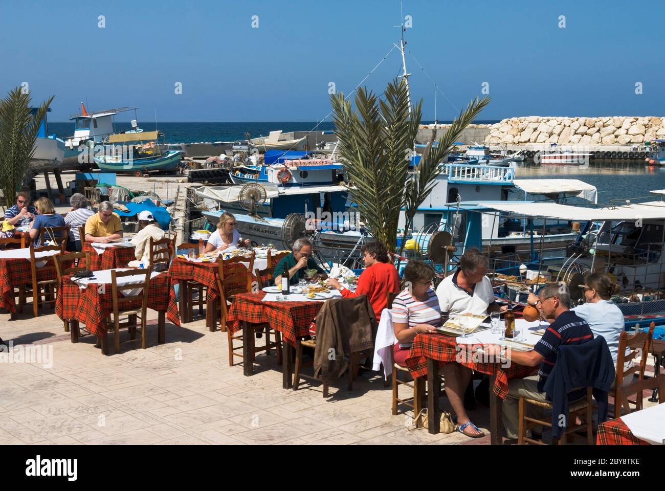 Harbour front restaurant, Latsi, Cyprus (South) Stock Photo