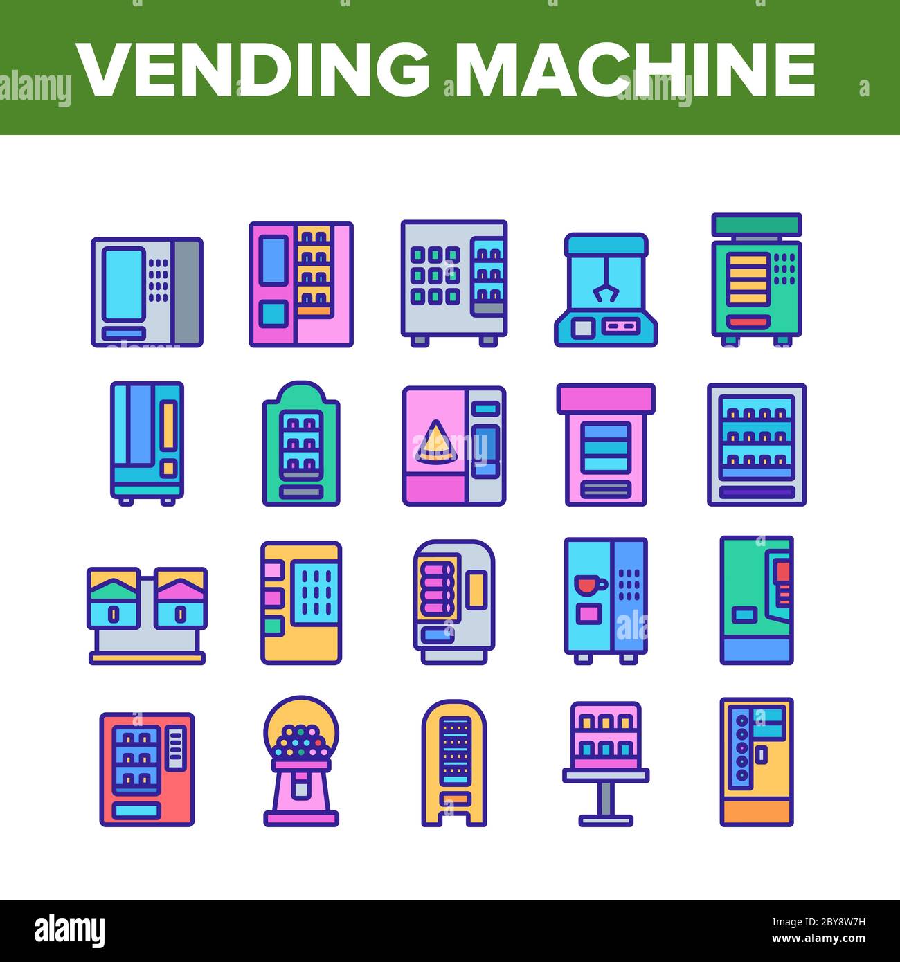 Vending Machine Selling Service Icons Set Vector Stock Vector Image ...