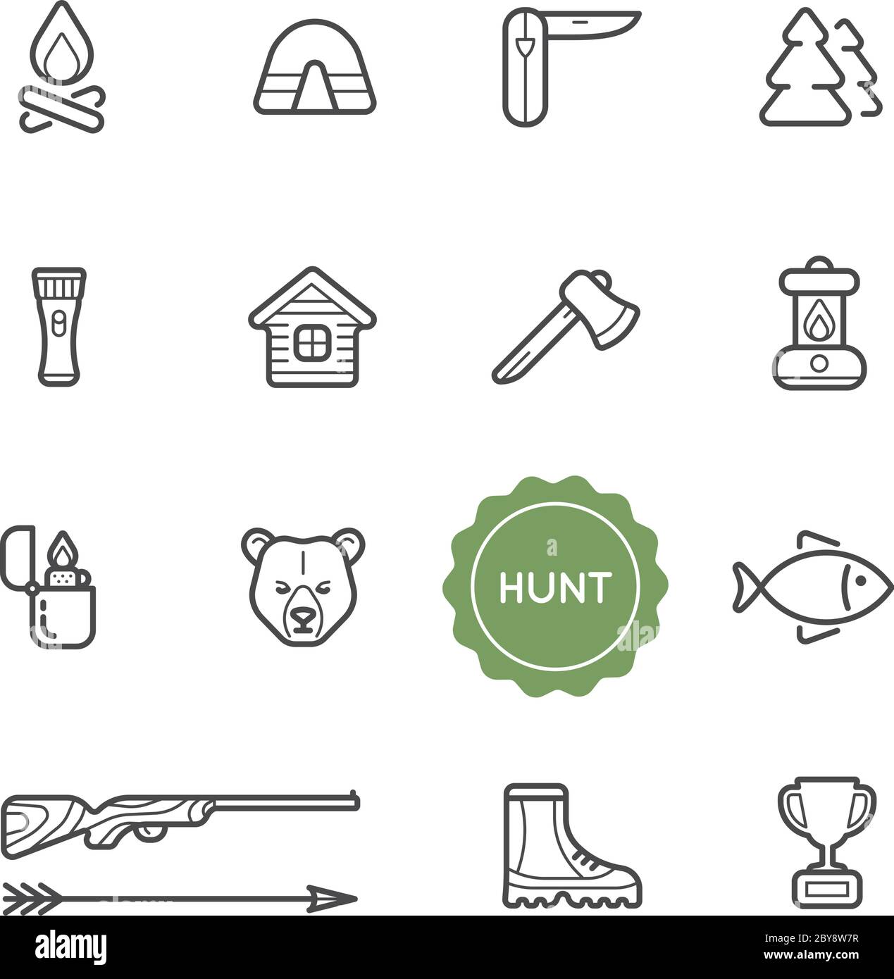 Set of Outdoor Hunting Vector Illustration Elements can be used as Logo or Icon in premium quality Stock Vector