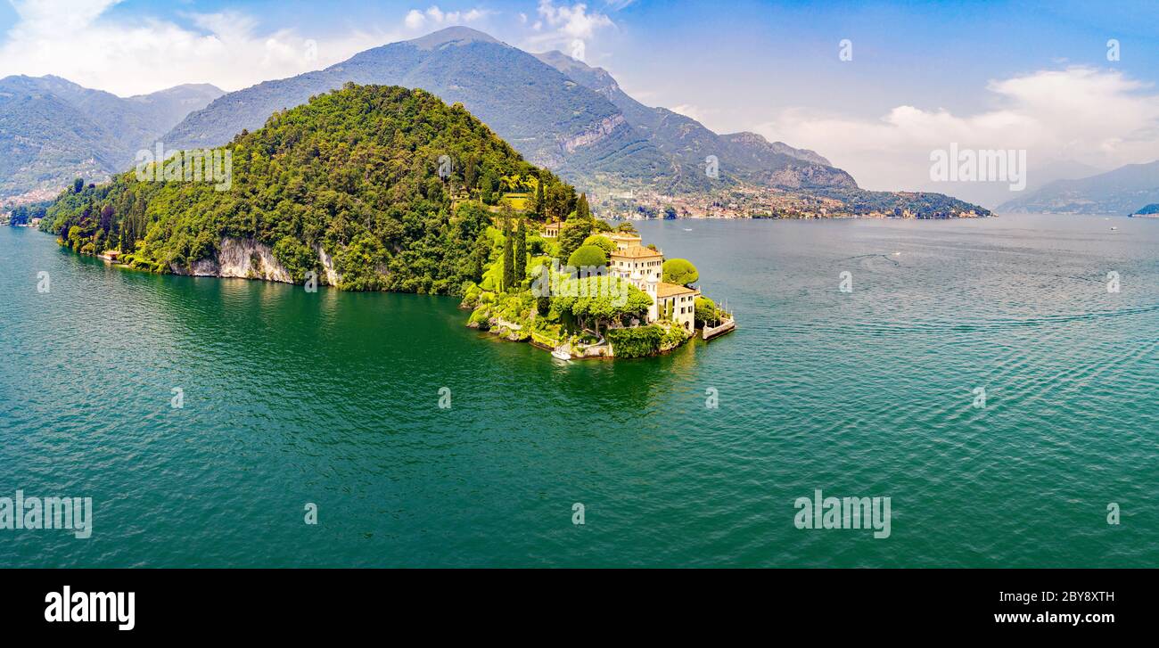 Villa del Balbianello (1787) - Lavedo - Lenno - Lake Como (IT) - Aerial View Stock Photo