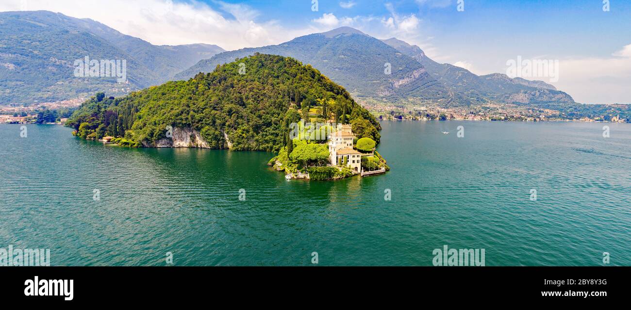 Villa del Balbianello (1787) - Lavedo - Lenno - Lake Como (IT) - Aerial View Stock Photo