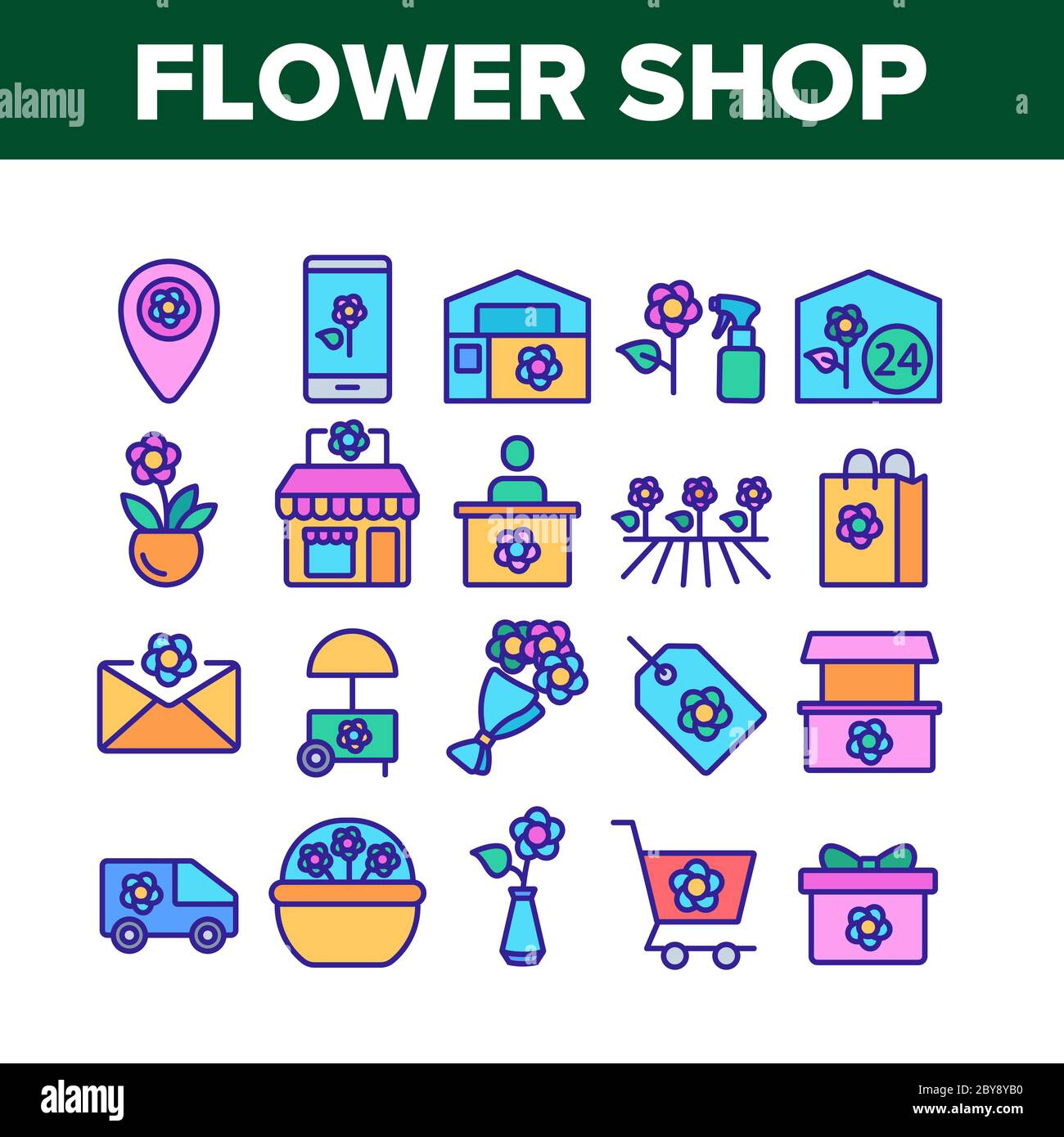 Flower Shop Boutique Collection Icons Set Vector Stock Vector Image ...
