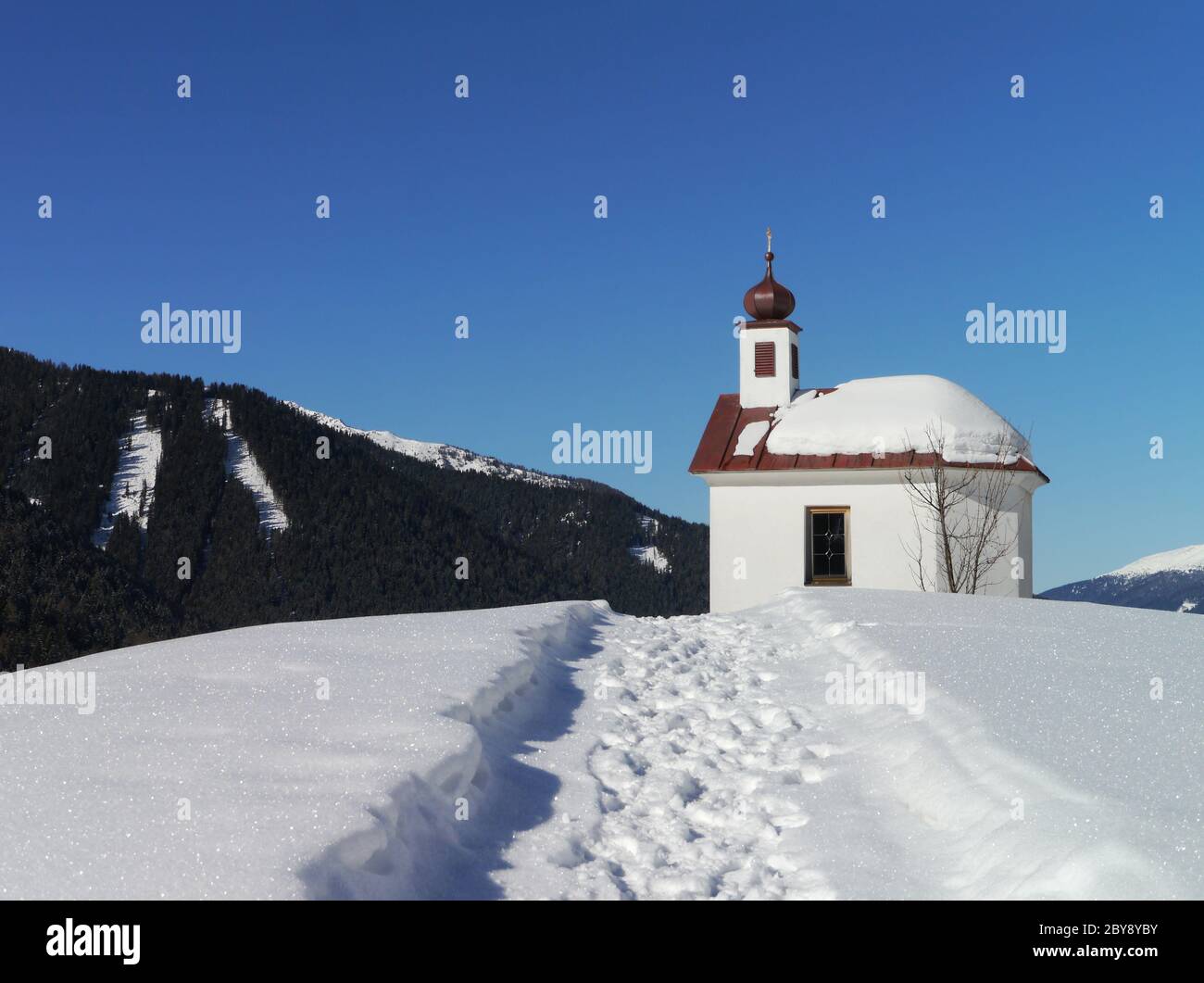winter scenery with chapel Stock Photo