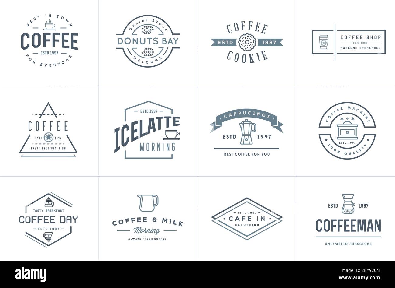 Set of Vector Coffee Logotype Templates and Coffee Accessories