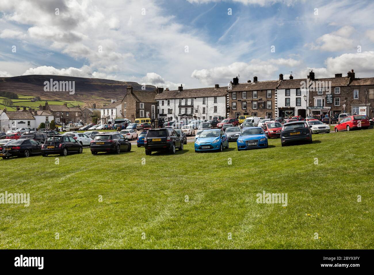 Reeth, Car Parking, Yorkshire Dales, England Stock Photo