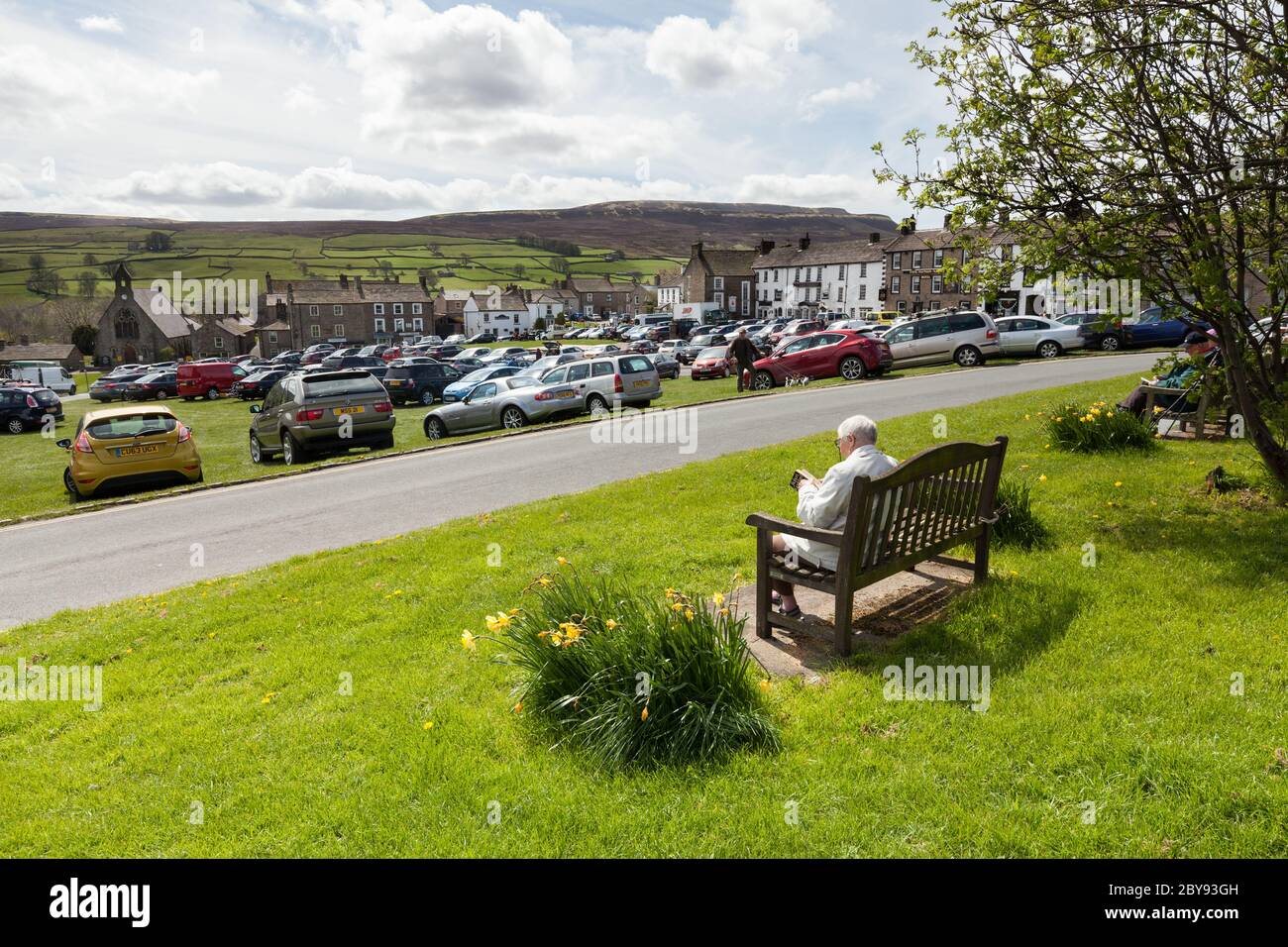 Reeth, Car Parking, Yorkshire Dales, England Stock Photo