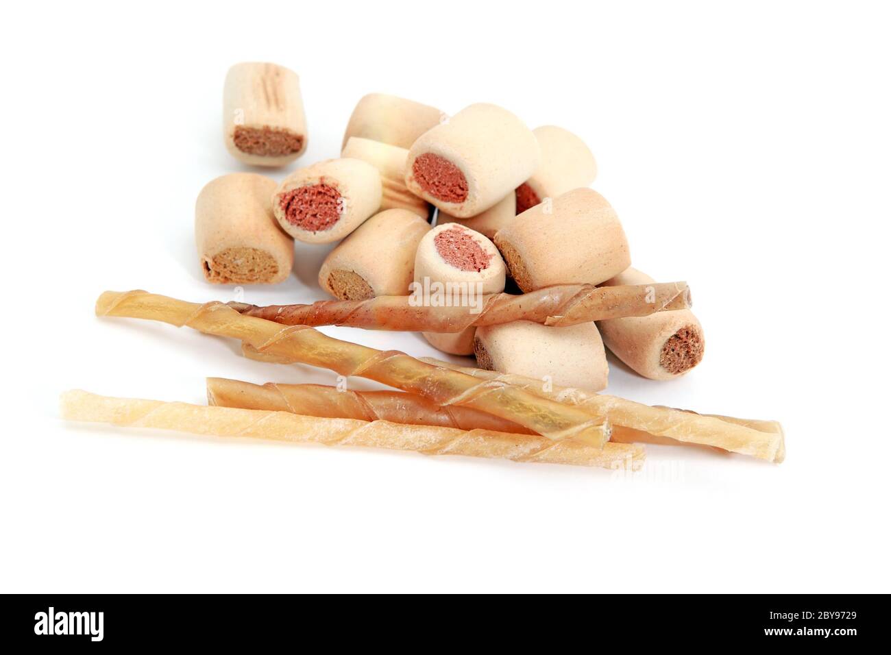 snacks and chews for dogs on white Stock Photo