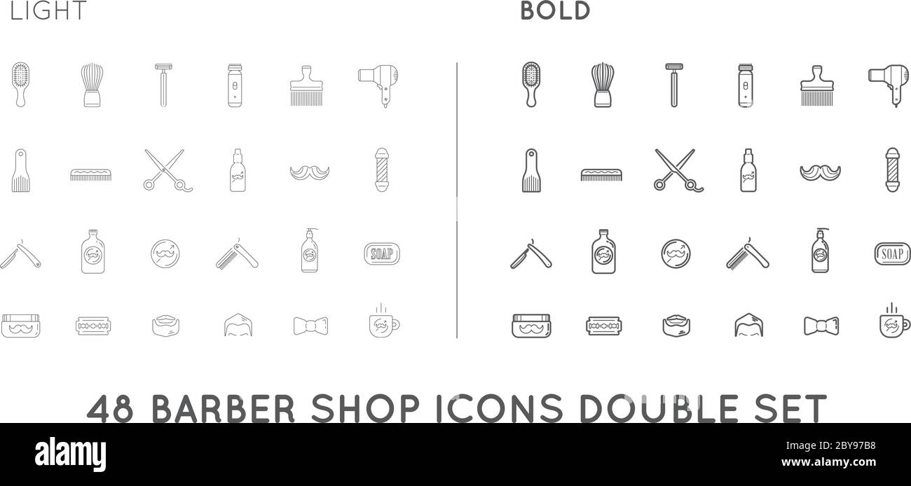 Set of Thin and Bold Vector Barber Shop Elements and Shave Shop Icons ...