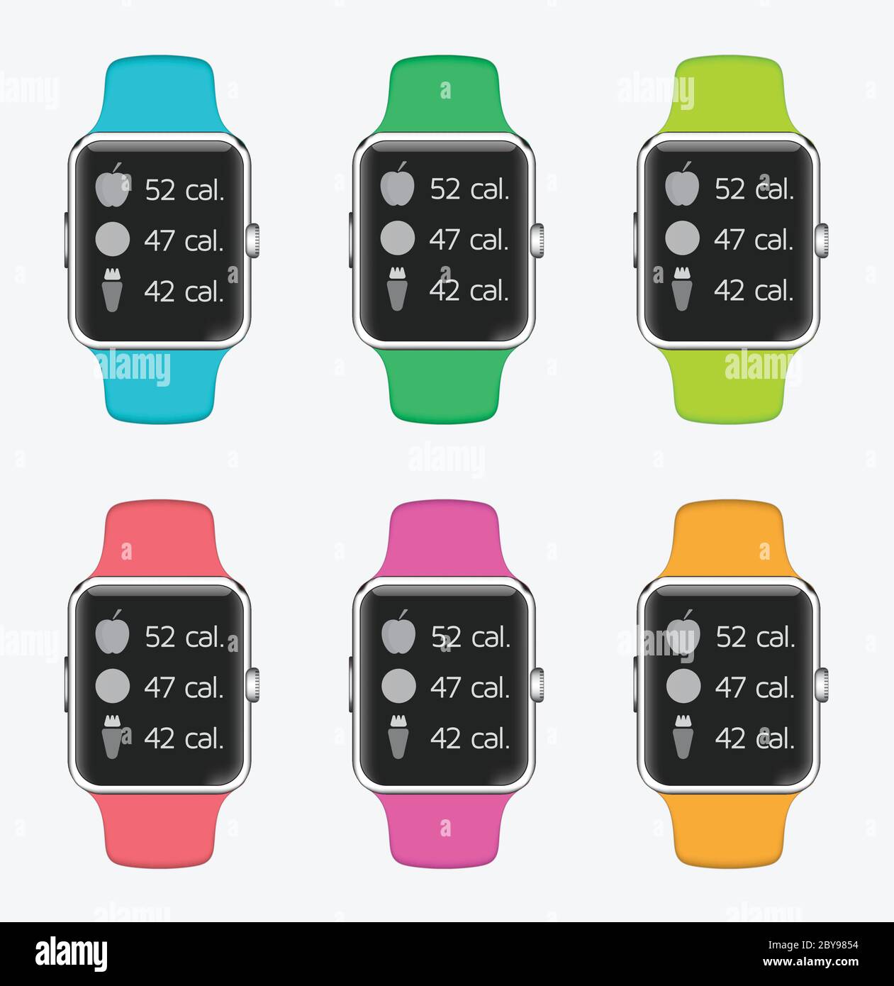 Trendy Colorful Vector Illustration Icons Set of Smart Watch with Smart ...