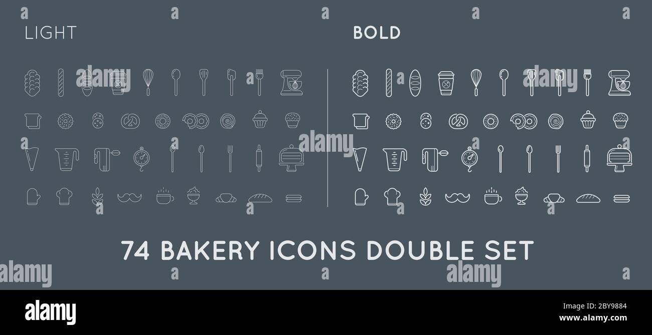 Set of Vector Bakery Pastry Elements and Bread Icons Illustration can ...