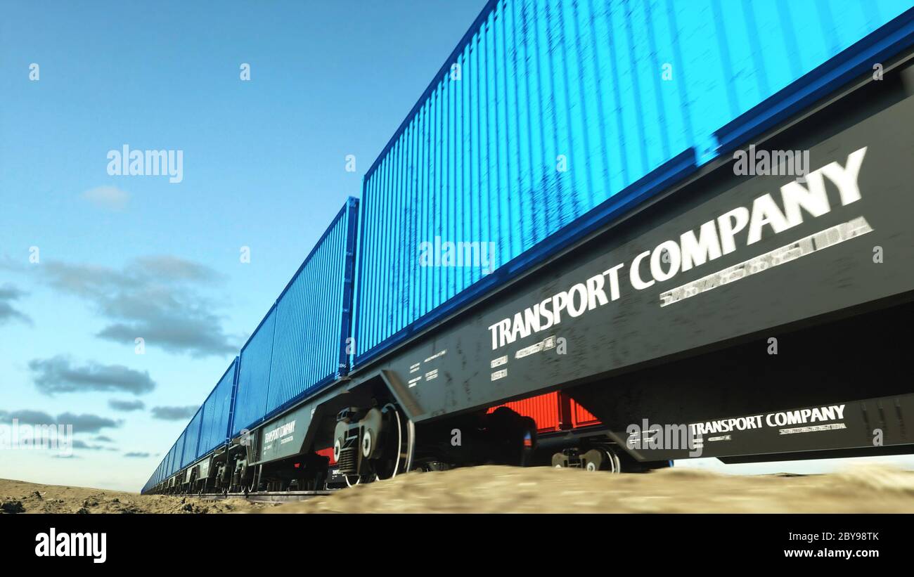 Freight train with cargo containers. Logystic concept. 3d rendering