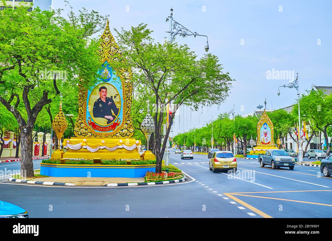 BANGKOK, THAILAND MAY 13, 2019 The Ratchadamnoen avenue is decorated