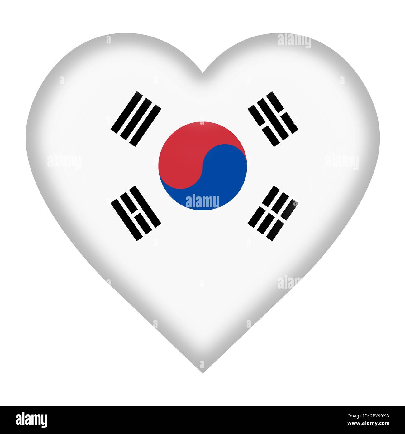 South Korea flag heart button isolated on white with clipping path