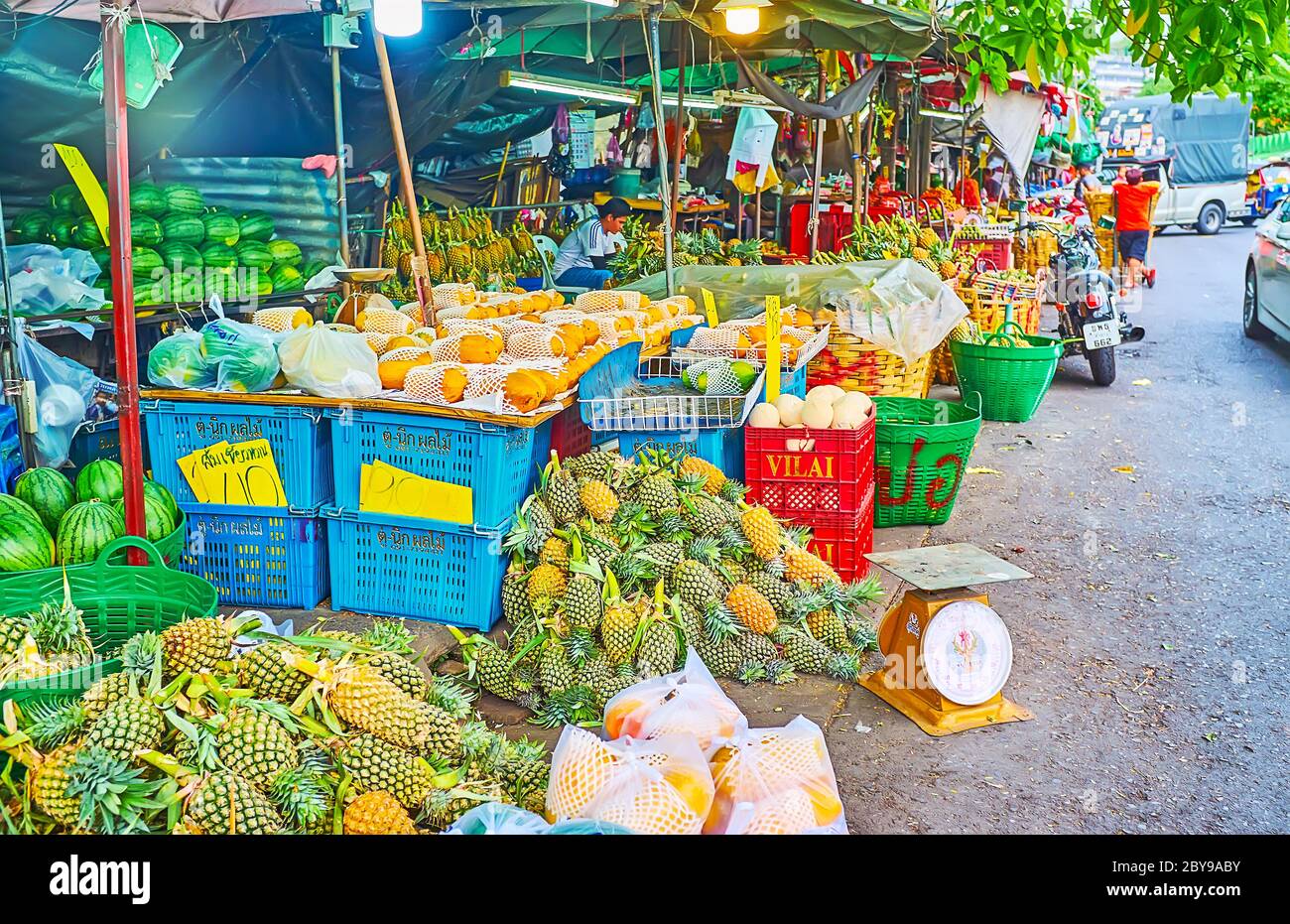 BANGKOK, THAILAND MAY 13, 2019 The Mahanak fruit market boasts large amount of different