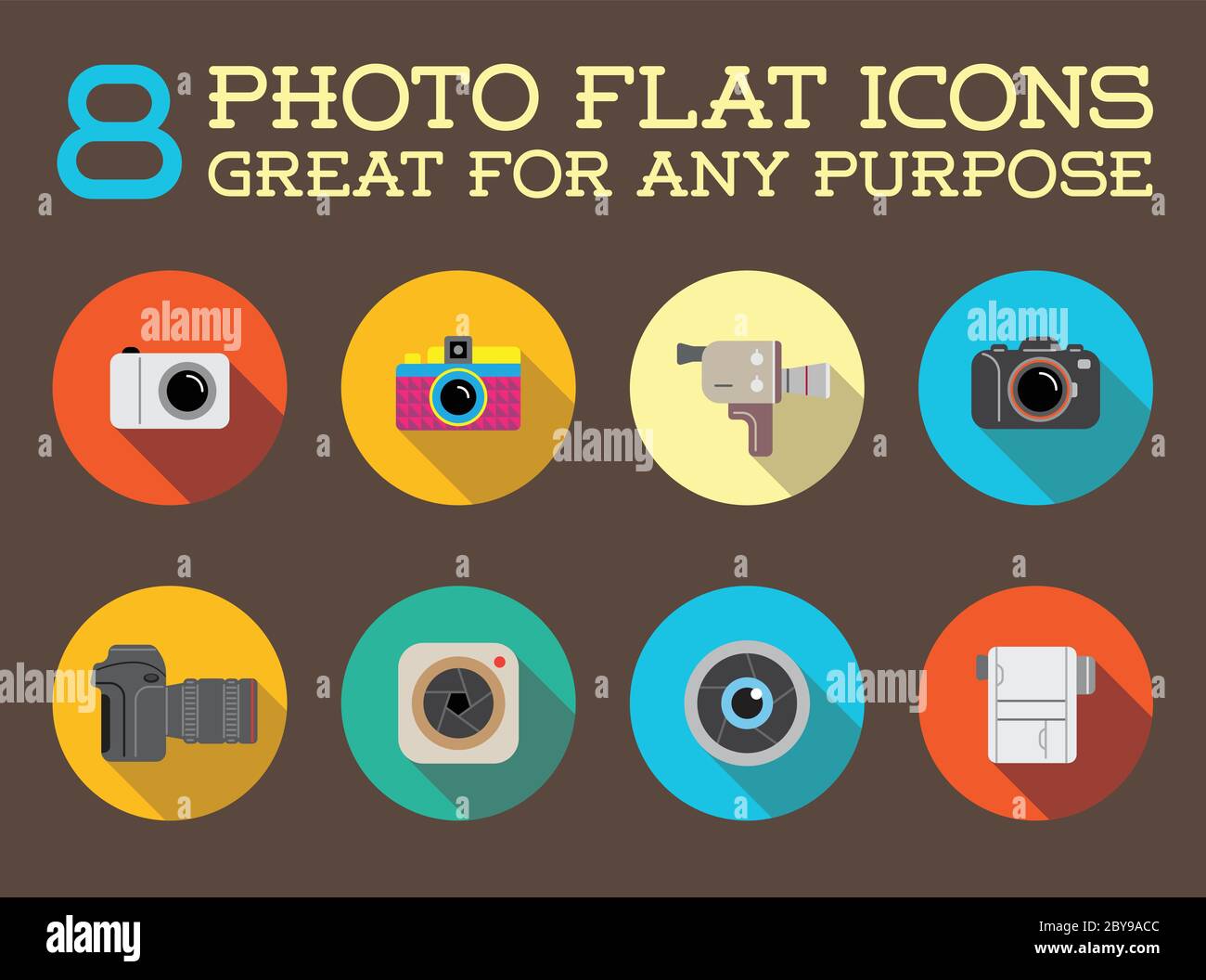 Set of Vector Photo Camera Photography Elements and Video Camera Icons ...