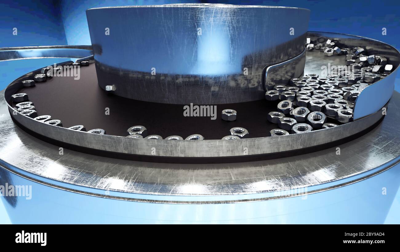 Process of production of nuts, screws. Industrial concept. Factory ...