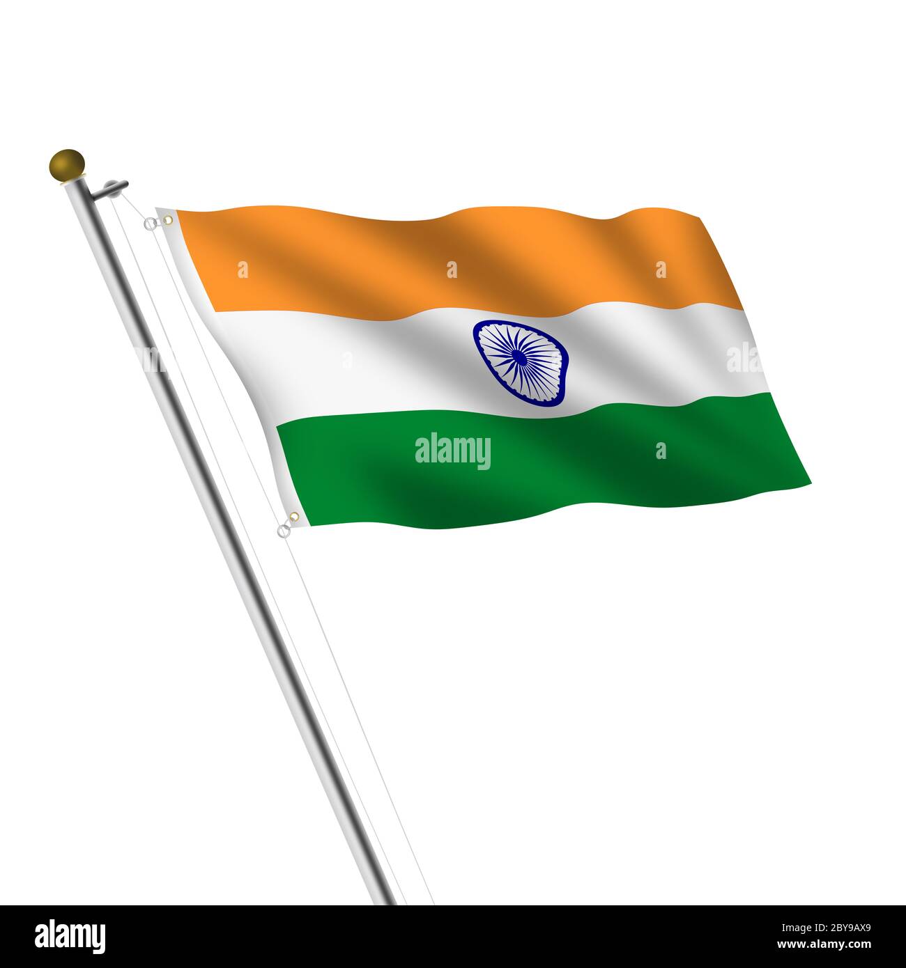 India Flagpole illustration on white with clipping path Stock Photo