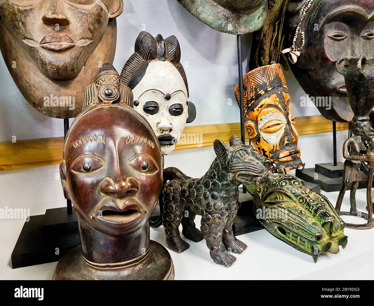 African voodoo wooden masks souvenir shop in BoKaap Cape Town Stock