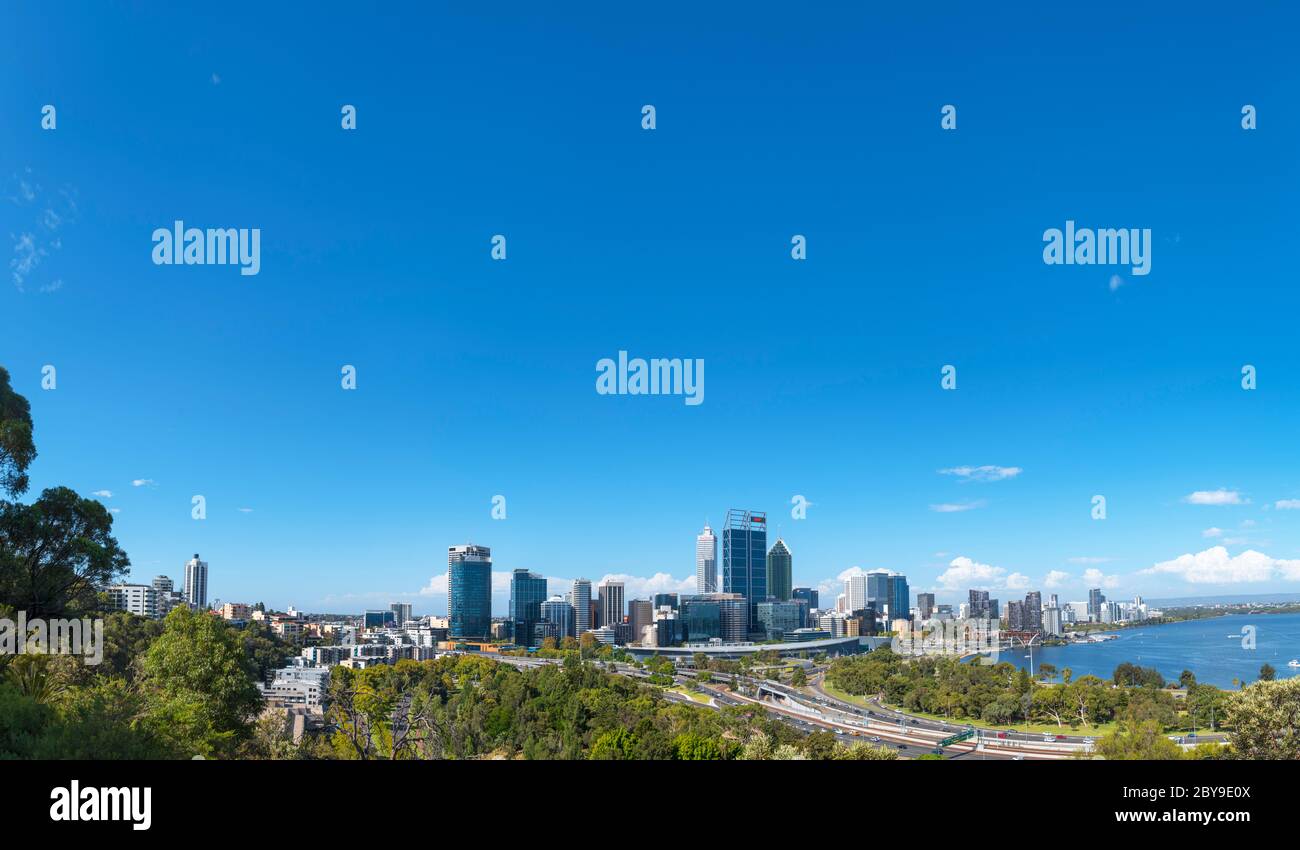 Panoramic view of the Central Business District skyline from King's Park, Perth, Western Australia, Australia Stock Photo