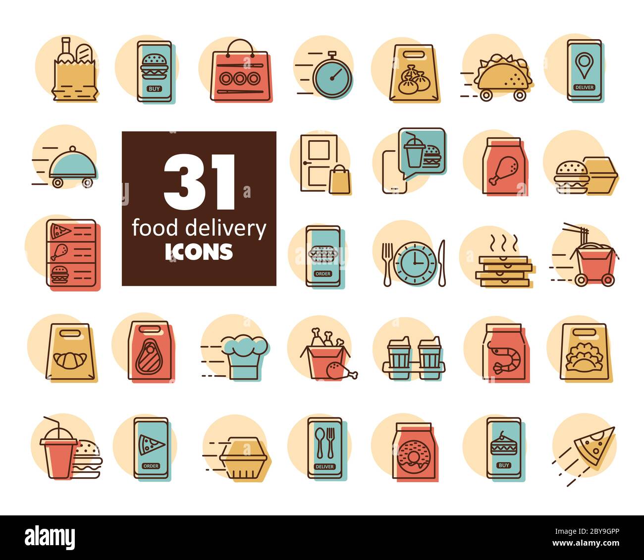 Fast food delivery vector icons set. Graph symbol for cooking web site ...