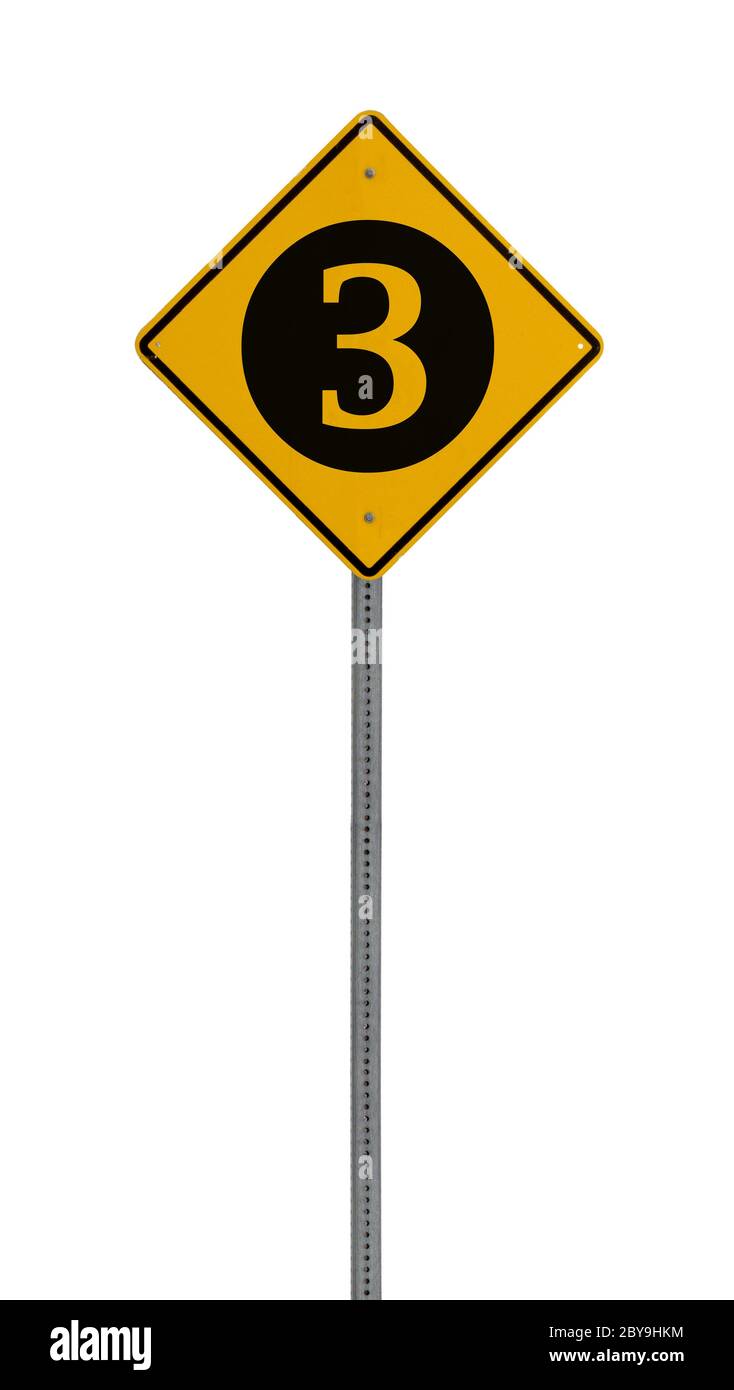 Isolated Yellow driving warning sign three Stock Photo - Alamy