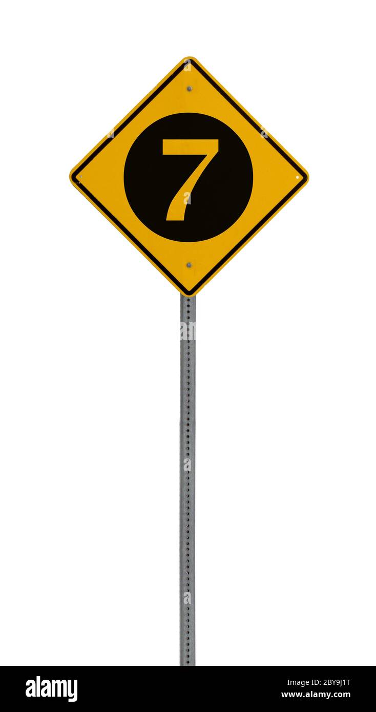 Isolated Yellow driving warning sign seven Stock Photo - Alamy