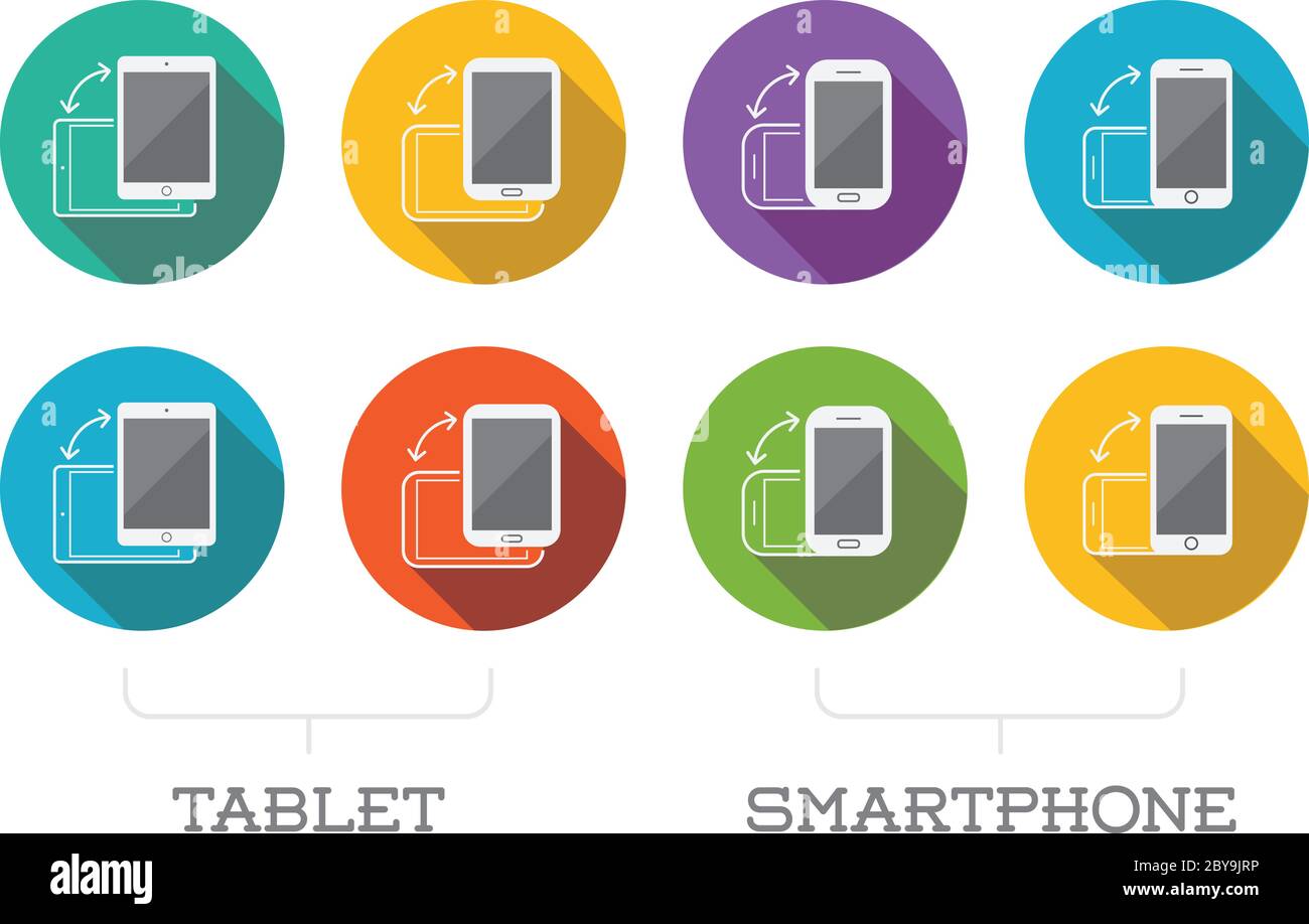Colorful Rotate Round Flat Smartphone or Cellular Phone or Tablet Icons ...