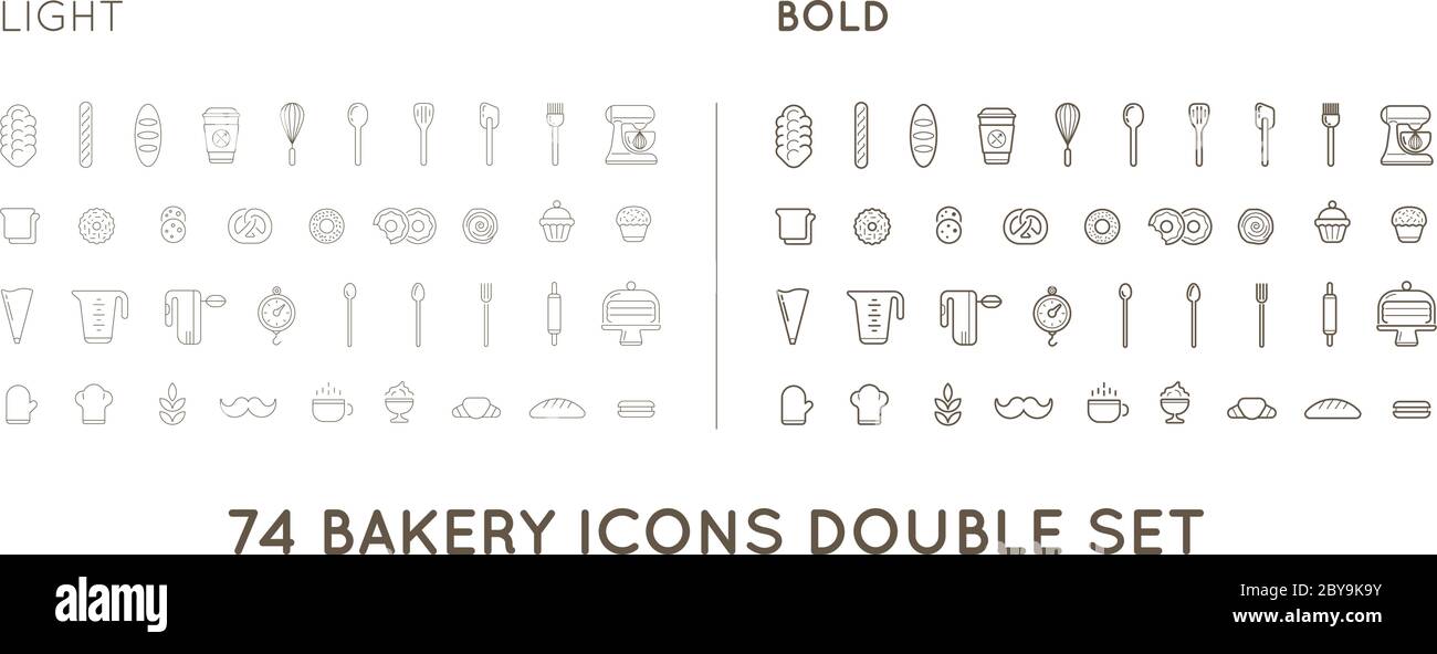 Set of Vector Bakery Pastry Elements and Bread Icons Illustration can ...