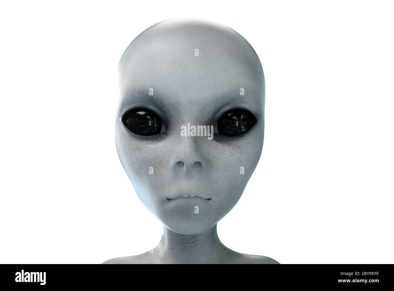 alien head. close up. UFO concept. isolate. 3d rendering. Stock Photo
