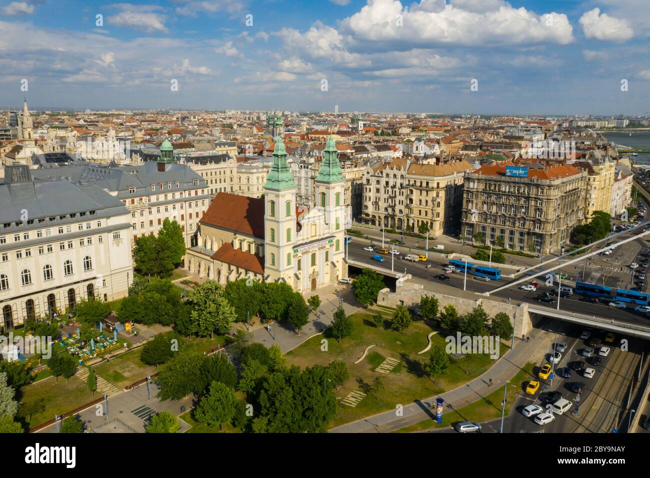 Inner City Parish Church aerial view in Budapest, Hungary, Europe in summer. Stock Photo