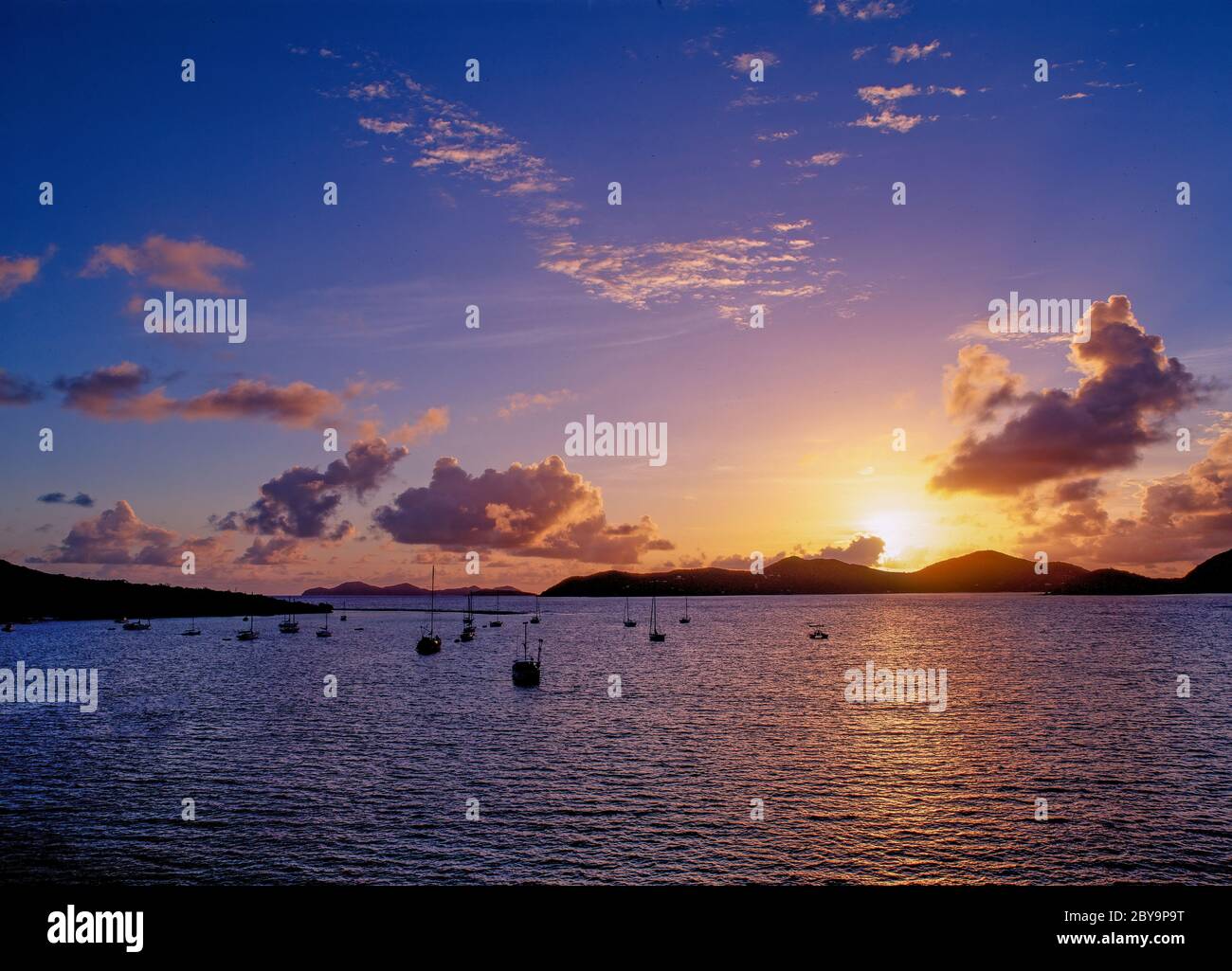 Sunset from the Caribbean Island of St John in the US Virgin Islands Stock Photo